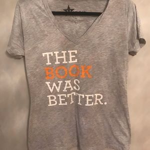Heather Grey V-Neck “The Book Was Better” Tee XL